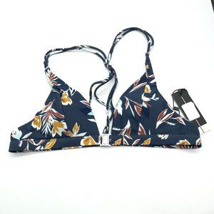 Dolce Vita Matisse Floral Knot Back Bikini Top Strappy Removable Cups Blue L